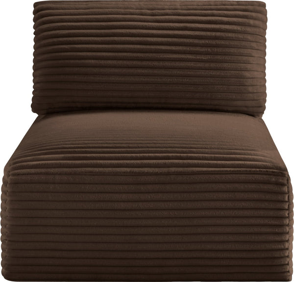 Meridian Furniture Shaggy Corduroy Armless Modular Chair with Plush Foam and Stain Resistant Performance Fabric Brown 641Brown-Armless