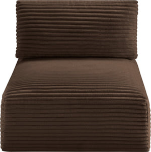 Meridian Furniture Shaggy Corduroy Armless Modular Chair with Plush Foam and Stain Resistant Performance Fabric Brown 641Brown-Armless