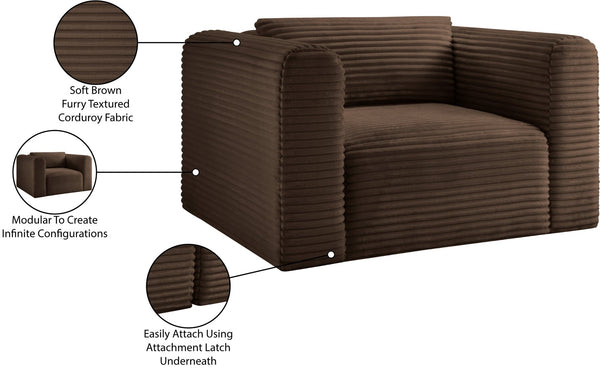Meridian Furniture Shaggy Corduroy Accent Chair with Plush Foam Seating and Modular Design for Living Room Decor Brown 641Brown-Chair