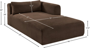 Meridian Furniture Shaggy Corduroy Modular Chaise Lounge Plush Foam Seating for Living Room Sectional Setup Brown 641Brown-Chaise