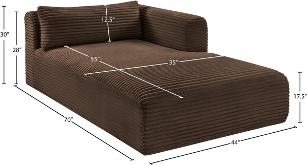 Meridian Furniture Shaggy Corduroy Modular Chaise Lounge Plush Foam Seating for Living Room Sectional Setup Brown 641Brown-Chaise