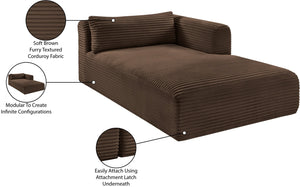 Meridian Furniture Shaggy Corduroy Modular Chaise Lounge Plush Foam Seating for Living Room Sectional Setup Brown 641Brown-Chaise