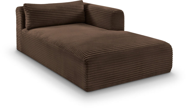Meridian Furniture Shaggy Corduroy Modular Chaise Lounge Plush Foam Seating for Living Room Sectional Setup Brown 641Brown-Chaise