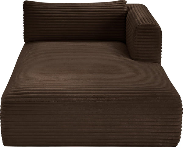 Meridian Furniture Shaggy Corduroy Modular Chaise Lounge Plush Foam Seating for Living Room Sectional Setup Brown 641Brown-Chaise