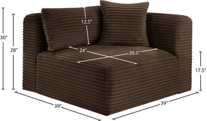 Meridian Furniture Shaggy Corduroy Modular Corner Chair with Plush Foam and Stain Resistant Performance Fabric Brown 641Brown-Corner