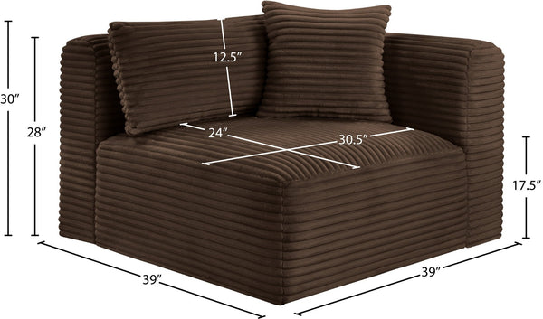 Meridian Furniture Shaggy Corduroy Modular Corner Chair with Plush Foam and Stain Resistant Performance Fabric Brown 641Brown-Corner