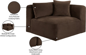 Meridian Furniture Shaggy Corduroy Modular Corner Chair with Plush Foam and Stain Resistant Performance Fabric Brown 641Brown-Corner