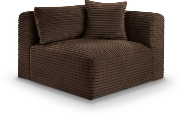 Meridian Furniture Shaggy Corduroy Modular Corner Chair with Plush Foam and Stain Resistant Performance Fabric Brown 641Brown-Corner