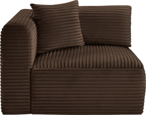 Meridian Furniture Shaggy Corduroy Modular Corner Chair with Plush Foam and Stain Resistant Performance Fabric Brown 641Brown-Corner