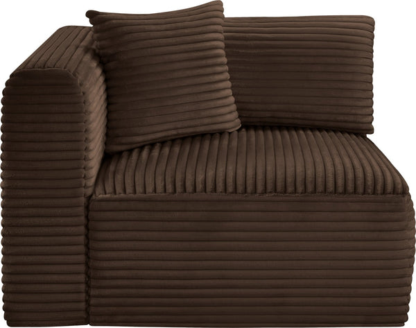 Meridian Furniture Shaggy Corduroy Modular Corner Chair with Plush Foam and Stain Resistant Performance Fabric Brown 641Brown-Corner