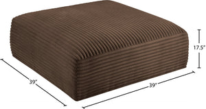 Meridian Furniture Shaggy Corduroy Square Ottoman Plush Modular Linking Design for Living Room Seating Brown 641Brown-Ott