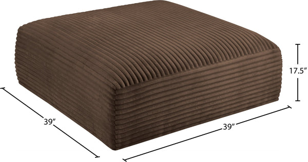 Meridian Furniture Shaggy Corduroy Square Ottoman Plush Modular Linking Design for Living Room Seating Brown 641Brown-Ott