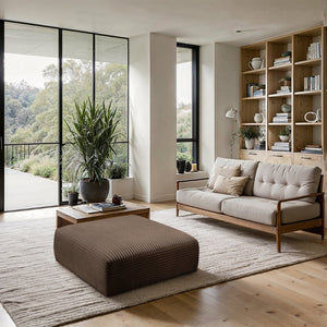 Meridian Furniture Shaggy Corduroy Square Ottoman Plush Modular Linking Design for Living Room Seating Brown 641Brown-Ott