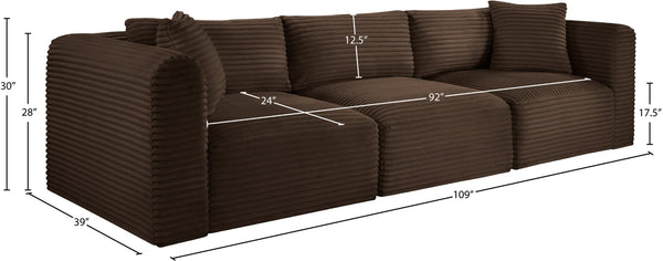 Meridian Furniture Shaggy Corduroy Modular Sofa Plush Performance Fabric Stain Resistant Living Room Seating Brown 109 inches 641Brown-S109