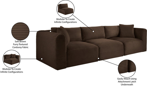 Meridian Furniture Shaggy Corduroy Modular Sofa Plush Performance Fabric Stain Resistant Living Room Seating Brown 109 inches 641Brown-S109