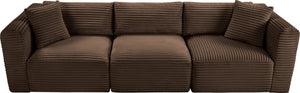 Meridian Furniture Shaggy Corduroy Modular Sofa Plush Performance Fabric Stain Resistant Living Room Seating Brown 109 inches 641Brown-S109