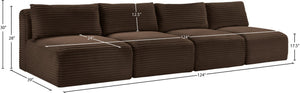 Meridian Furniture Shaggy Armless Modular Sectional Sofa in Wide Wale Corduroy Performance Fabric Living Room Brown 124 inches 641Brown-S124