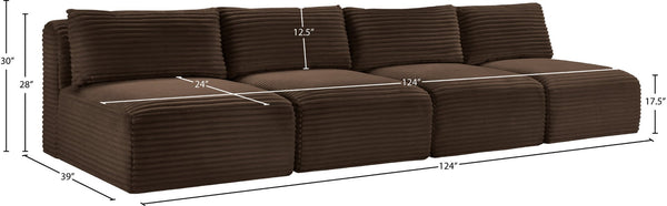 Meridian Furniture Shaggy Armless Modular Sectional Sofa in Wide Wale Corduroy Performance Fabric Living Room Brown 124 inches 641Brown-S124