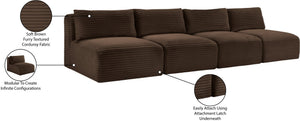 Meridian Furniture Shaggy Armless Modular Sectional Sofa in Wide Wale Corduroy Performance Fabric Living Room Brown 124 inches 641Brown-S124