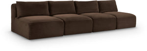 Meridian Furniture Shaggy Armless Modular Sectional Sofa in Wide Wale Corduroy Performance Fabric Living Room Brown 124 inches 641Brown-S124