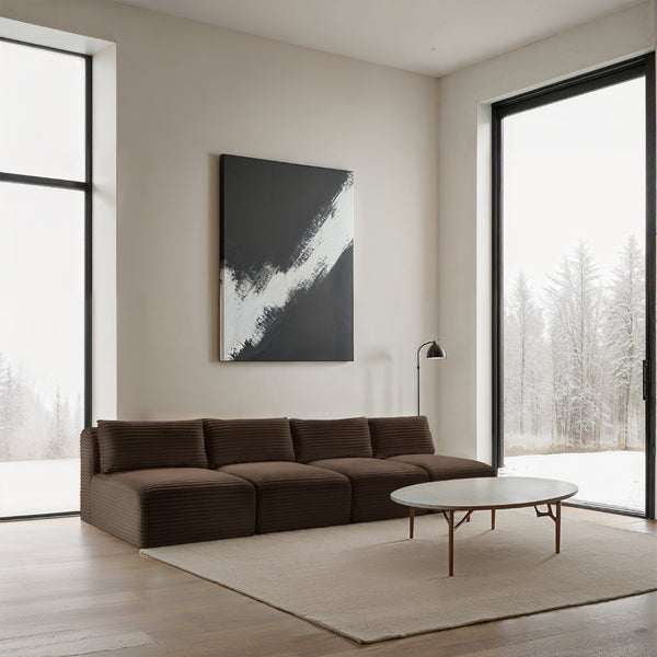 Meridian Furniture Shaggy Armless Modular Sectional Sofa in Wide Wale Corduroy Performance Fabric Living Room Brown 124 inches 641Brown-S124