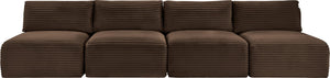 Meridian Furniture Shaggy Armless Modular Sectional Sofa in Wide Wale Corduroy Performance Fabric Living Room Brown 124 inches 641Brown-S124