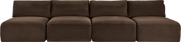 Meridian Furniture Shaggy Armless Modular Sectional Sofa in Wide Wale Corduroy Performance Fabric Living Room Brown 124 inches 641Brown-S124