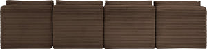 Meridian Furniture Shaggy Armless Modular Sectional Sofa in Wide Wale Corduroy Performance Fabric Living Room Brown 124 inches 641Brown-S124