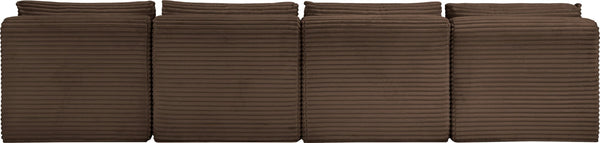 Meridian Furniture Shaggy Armless Modular Sectional Sofa in Wide Wale Corduroy Performance Fabric Living Room Brown 124 inches 641Brown-S124