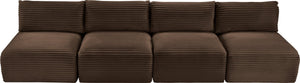 Meridian Furniture Shaggy Armless Modular Sectional Sofa in Wide Wale Corduroy Performance Fabric Living Room Brown 124 inches 641Brown-S124