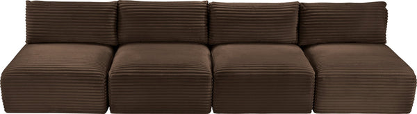 Meridian Furniture Shaggy Armless Modular Sectional Sofa in Wide Wale Corduroy Performance Fabric Living Room Brown 124 inches 641Brown-S124