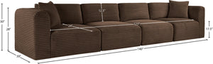 Meridian Furniture Shaggy Corduroy Modular Sofa Plush Performance Fabric Stain Resistant Living Room Seating Brown 140 inches 641Brown-S140