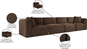 Meridian Furniture Shaggy Corduroy Modular Sofa Plush Performance Fabric Stain Resistant Living Room Seating Brown 140 inches 641Brown-S140