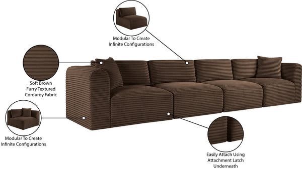 Meridian Furniture Shaggy Corduroy Modular Sofa Plush Performance Fabric Stain Resistant Living Room Seating Brown 140 inches 641Brown-S140