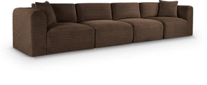 Meridian Furniture Shaggy Corduroy Modular Sofa Plush Performance Fabric Stain Resistant Living Room Seating Brown 140 inches 641Brown-S140