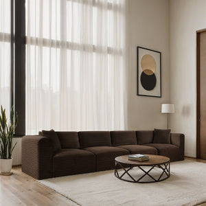 Meridian Furniture Shaggy Corduroy Modular Sofa Plush Performance Fabric Stain Resistant Living Room Seating Brown 140 inches 641Brown-S140