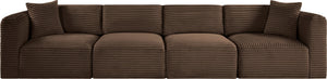 Meridian Furniture Shaggy Corduroy Modular Sofa Plush Performance Fabric Stain Resistant Living Room Seating Brown 140 inches 641Brown-S140