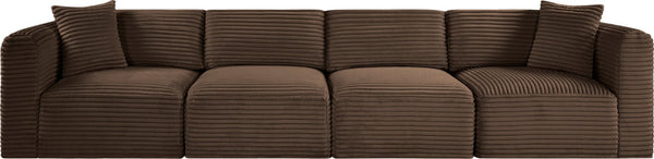 Meridian Furniture Shaggy Corduroy Modular Sofa Plush Performance Fabric Stain Resistant Living Room Seating Brown 140 inches 641Brown-S140