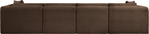 Meridian Furniture Shaggy Corduroy Modular Sofa Plush Performance Fabric Stain Resistant Living Room Seating Brown 140 inches 641Brown-S140
