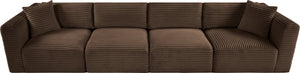 Meridian Furniture Shaggy Corduroy Modular Sofa Plush Performance Fabric Stain Resistant Living Room Seating Brown 140 inches 641Brown-S140