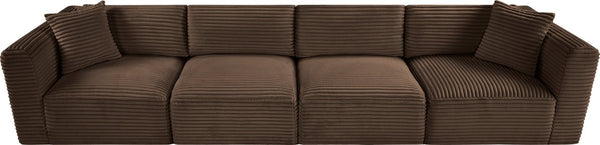 Meridian Furniture Shaggy Corduroy Modular Sofa Plush Performance Fabric Stain Resistant Living Room Seating Brown 140 inches 641Brown-S140