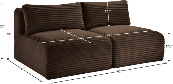 Meridian Furniture Shaggy Two Piece Armless Modular Loveseat in Stain Resistant Plush Corduroy Performance Fabric Brown 641Brown-S62