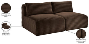Meridian Furniture Shaggy Two Piece Armless Modular Loveseat in Stain Resistant Plush Corduroy Performance Fabric Brown 641Brown-S62