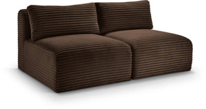 Meridian Furniture Shaggy Two Piece Armless Modular Loveseat in Stain Resistant Plush Corduroy Performance Fabric Brown 641Brown-S62