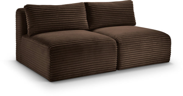 Meridian Furniture Shaggy Two Piece Armless Modular Loveseat in Stain Resistant Plush Corduroy Performance Fabric Brown 641Brown-S62