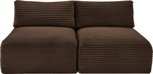 Meridian Furniture Shaggy Two Piece Armless Modular Loveseat in Stain Resistant Plush Corduroy Performance Fabric Brown 641Brown-S62
