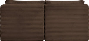 Meridian Furniture Shaggy Two Piece Armless Modular Loveseat in Stain Resistant Plush Corduroy Performance Fabric Brown 641Brown-S62