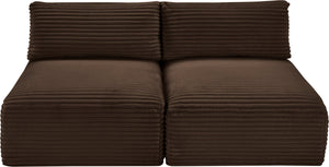 Meridian Furniture Shaggy Two Piece Armless Modular Loveseat in Stain Resistant Plush Corduroy Performance Fabric Brown 641Brown-S62
