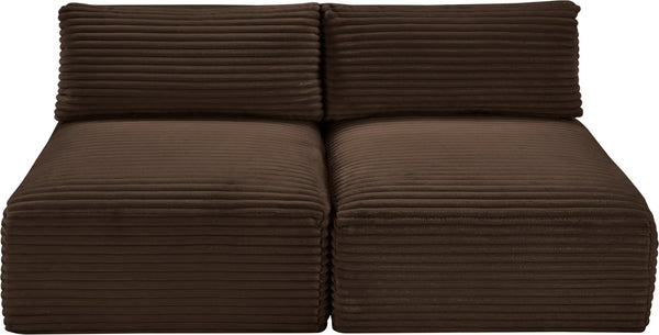 Meridian Furniture Shaggy Two Piece Armless Modular Loveseat in Stain Resistant Plush Corduroy Performance Fabric Brown 641Brown-S62