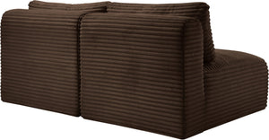 Meridian Furniture Shaggy Two Piece Armless Modular Loveseat in Stain Resistant Plush Corduroy Performance Fabric Brown 641Brown-S62